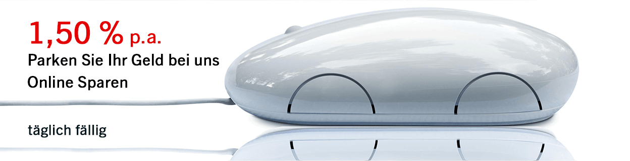 Sie befinden sich auf der Content-Seite für täglich fällige Spareinlagen. Darstellung einer PC-Maus, welche symbolhaft ein Automobil darstellt. Anzeige der aktuellen Kondition für täglich fällige Spareinlagen.